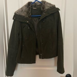 Olive green jacket with faux fur